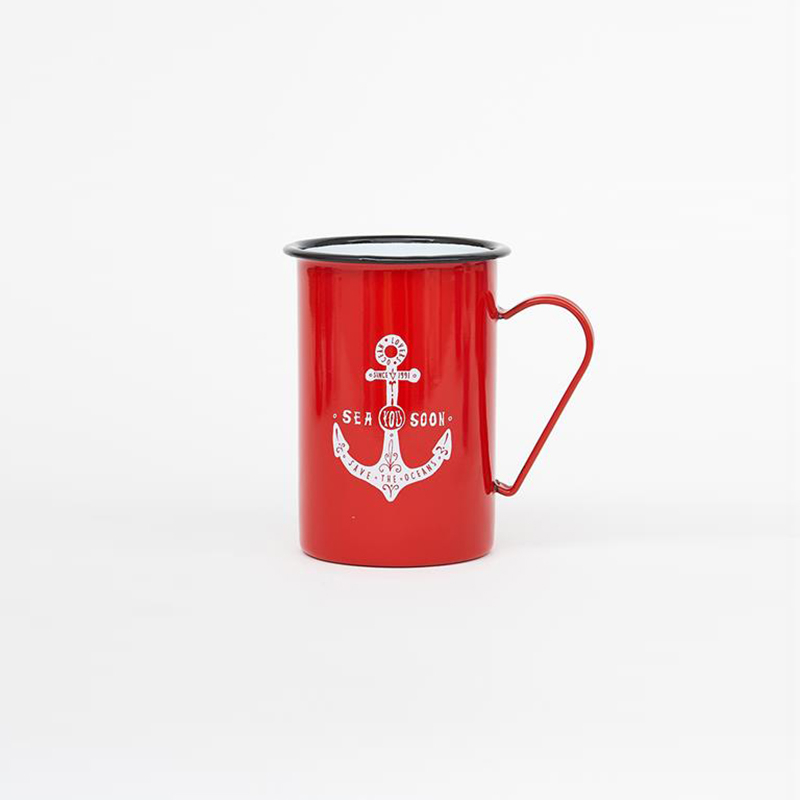 Grand mug émaillé rouge "Ancre"