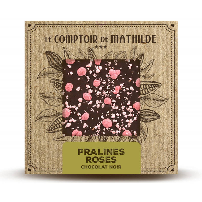 Tablette Chocolat Noir aux Pralines Roses LE COMPTOIR DE MATHILDE